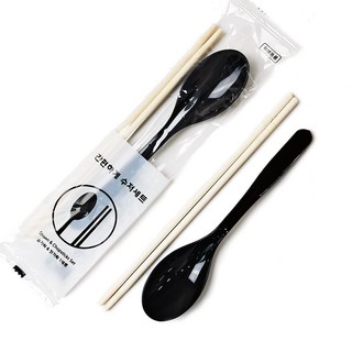 일회용 수저세트 블랙 좋은품질 긴 대나무젓가락과 튼튼한 숟가락 세트, 1개, 50개입