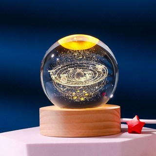 수정구 무드등 침실 인스타 원룸 오르골 소품 뮤직박스 스노우볼, 8cm 태양계+따뜻한 빛