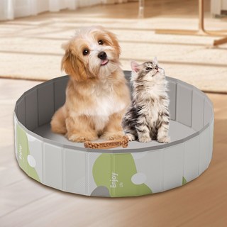 방부제접이식 애완 동물 수영장 개 욕조 설치 및 배수 구멍 야외 실내 접이식 목욕 수영장, 02 Gray, Gray, 1개