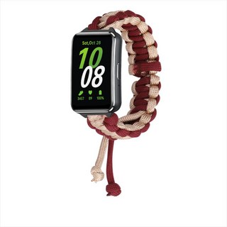 갤럭시핏3 스트랩 나일론 파라코드 스포츠 통기성 브레이드 조절 밴드, 빨/금색