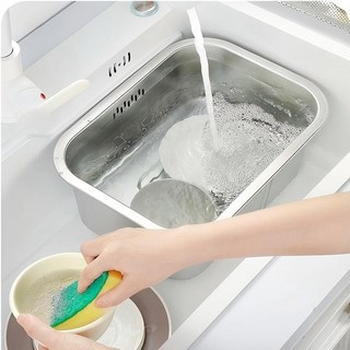 BangPang 가정용 연마제 없는 스테인레스 사각 설거지통 10L, 실버, 1개