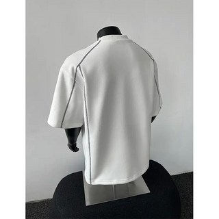 輯明線解構短袖t恤男夏季新款美式高街重磅體恤寬鬆休閒半袖上衣