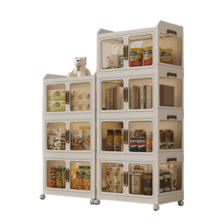 摺疊層櫃 玩具收納櫃 開放式衣櫃 零食收納架 多層置物架 儲物櫃, 白色, 1個