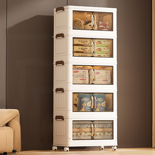 프란다스 대용량 다용도 접이식 리빙박스 이동식 플라스틱 수납 정리함, 투명색 × 5단