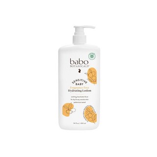Babo Botanicals Sensitive Baby 무향 데일리 하이드레이팅 베이비 로션 - 시어 버터 및 호호바 오일 바디 얼굴용 민감한 피부를 가진 아기 어린이 성인용, 14 액량 온스(1 팩), 1개