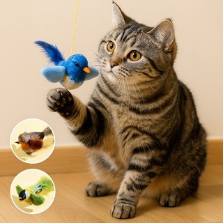 츄르몽 소리가 나는 사냥 놀이 고양이 새 장난감, 1개, 오렌지종달새