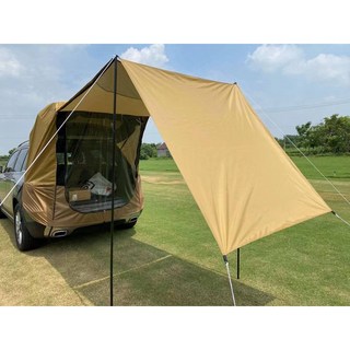車尾帳篷紗網蚊帳 車宿車泊露營 戶外車尾帳 車後帳 燒烤野營 簡易帳篷 車尾延伸 遮陽 防水 棕 單片延伸天幕, 棕 單片延伸天幕 (本商品無車尾帳)