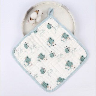 Muslin 六層紗布口水巾 寶寶必備 擦口水 多功能方巾 嬰兒口水巾 嬰兒用品 嬰兒 花色可挑 高密度紗布巾 小手帕 新款6層口水巾-青蛙一家:, 1個