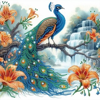 3D 전체 보석십자수 5D DIY 부분 특수 모양의 드릴 다이아몬드 그림 공작 장식 아트홈 벽 장식 개업/집들이/새해 선물 인테리어 캔버스형 액자 DIY세트, Peacock 2, 30*30cm (액자 없음), 1개
