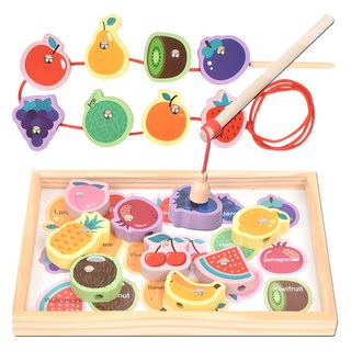 木製積木穿線磁性釣魚遊戲教具, 1套, 水果
