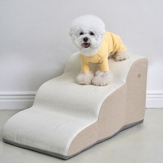 슈퍼펫 강아지계단 논슬립 슬개골보호 미끄럼방지 3단 커브 스텝, 베이지, 1개