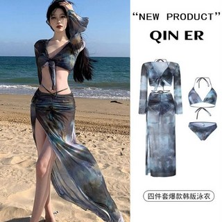 薔薇物語新款比基尼 性感透視三件套 度假風女款游泳衣, 1827深藍色,L【適合52.5-59.0公斤】