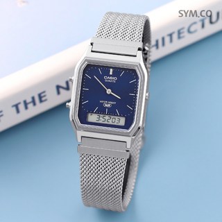 카시오 AQ-230EM-2A 빈티지 사각 아나디지 메쉬 프리버클 남녀공용 가죽 시계 d