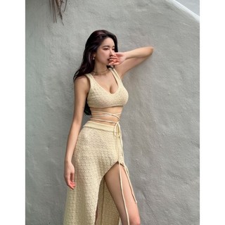 渡假針織三件式比基尼 沙灘裙, L