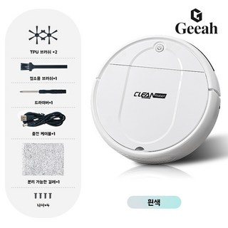 Geeah 로봇청소기 무선 스마트 자동 진공 청소기 USB충전, 흰색