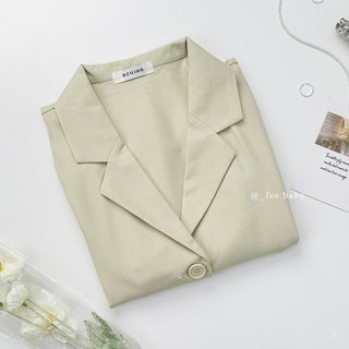 Fee現貨6色短袖雪紡西裝外套 短版西外 女外套 短袖上衣 襯衫 上衣 雪紡外套 口袋外套 翻領排扣
