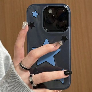 iPhone 15/16/11/12/13/14 手機殼 藍黑星星 軟殼, 1個, 高透大孔-C 藍黑星星lx蘋果14Plus