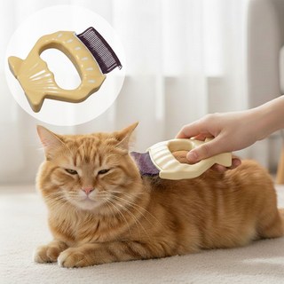 하이어스 고양이 사랑빗 강아지 조개빗 브러쉬, 1개, 브라운