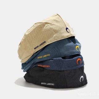 日系高街風月亮字母無簷貝雷帽 男女潮流反戴帽子 藏青色時尚帽飾