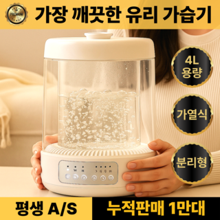 5세대 프리미엄 유리 가열식 가습기 스텐 저소음 물멍 신생아, 화이트