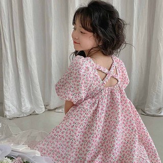 【Arbea】女童泡泡袖洋裝夏季新款女寶寶洋氣小碎花公主裙中小童【C958】