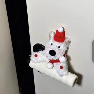 圣誕西高地門把手套防撞裝飾品通用入戶臥室門把毛絨玩偶掛件可愛聖誕節裝飾派對裝飾聖誕掛飾聖誕佈置耶誕佈置居家佈置, 紅帽子圍巾西高地（右開門）, 1個