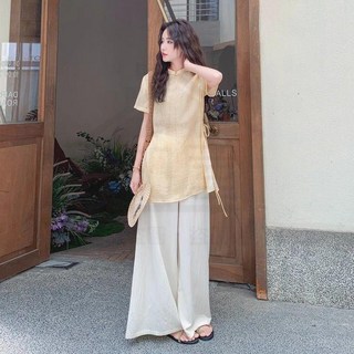 全店折扣 新中式國風簡約套裝女2025夏季新款禪意寬鬆休閒百搭闊腿褲兩件套