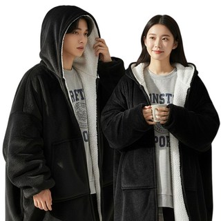 믿추 후드 입는담요 극세사 보온담요 오버사이즈 고중량 겨울용, 블랙, 1개