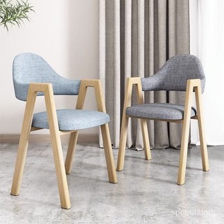 簡約布藝餐椅 靠背椅子 書桌椅 附扶手 臥室化妝椅, 原木色+米白布藝,1把起批【單把價格】, 1個