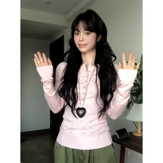 長袖春季設計感辣妹新款T恤鏤空美式上衣打底亨利領修身針織衫女
