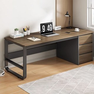 U型電腦桌 寬大桌面 縱深54cm 三抽屜穩固支撐, 深胡桃色