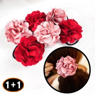 1+1 장미꽃 머리끈 쉬폰 헤어밴드 고무줄 여성용 선물 로맨틱