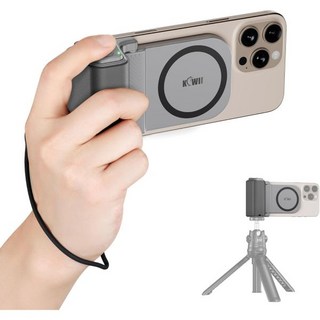 KIWIFOTOS 마그네틱 폰 카메라 그립 Magsafe 호환 핸드헬드 삼각대 손잡이 블루투스 리모컨 및 마운트 어댑터 아이폰 16 프로 맥스 삼성 스마트폰용 브이로그 영상 촬, Magsafe Phone Grip-Gray, 1개, Magsafe Phone Grip-Gray