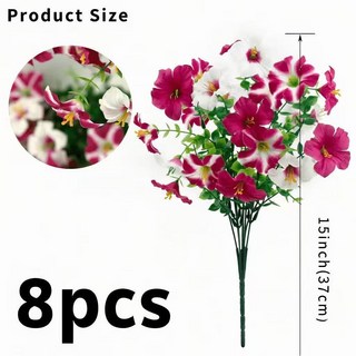 仿真花 7叉尤加利牽牛花 戶外花園家居庭院裝飾 人造假花, 玫粉白, 1個