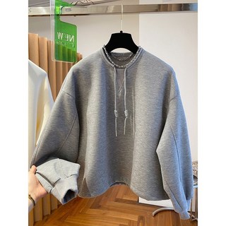 2025년 루즈핏 캐주얼 풀오버 탑 한국 디자인 독특한 드로스트링 크루넥 스웨트셔츠 (여성용 봄/가을용)