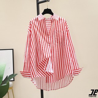 봄 여름 긴팔 셔츠 여성 캐주얼 세로 줄무늬 루즈핏 셔츠 여성 외출용