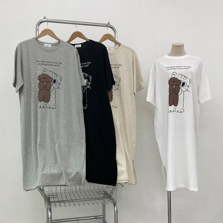 국내 자체제작 면100% / 냥이와 아가댕댕이 원피스 잠옷 홈웨어 원피스 잠옷 귀여운 고양이 강아지 캐릭터 파자마 롱티셔츠 여성용 빅사이즈 44~77