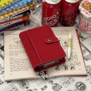 ins風紅色黑色A7手賬本，簡約迷你便攜工作學生活頁記事本可拆卸, 1個, 黑色手賬本【A7】,+60張內頁【空白】