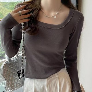 【Cavensi】80公斤可穿 高級感色系 內搭衣 正肩內搭衣 大尺碼上衣 方領打底衣 修身長袖 素色長袖 A71, 深灰（超柔軟）,2XL（建議60~65公斤）