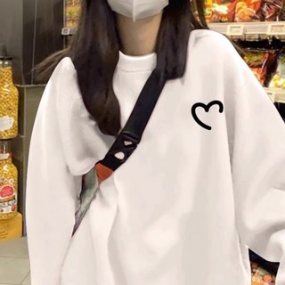 小蘭優購衛衣 - 韓版加絨寬鬆長袖愛心圓領秋冬上衣韓國女裝