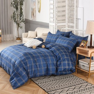 HOFY 台灣製 吸濕排汗 藍色格紋床包 (未安M318)