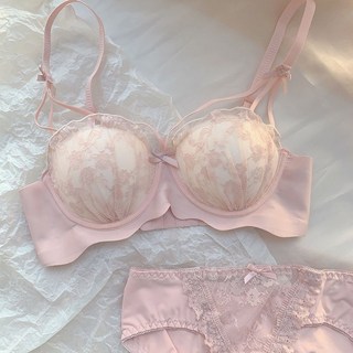 夢欲 蕾絲少女Lolita內衣女 純欲小胸聚攏無鋼圈提胸Bra甜美文胸罩套裝