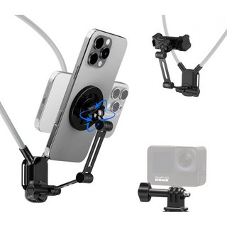 휴대폰카메라마운트 홀더 거치대 아이폰용 마그네틱 넥 휴대폰 및 POV 마운트 삼성 고프로 DJI 핸즈프리 가슴 스트랩 스탠드 강력 자석 브이로그 틱톡 유튜브 콘텐츠 크리에이터를, 휴대폰카메라마운트 홀더 거치대 아이폰용 마그네틱 넥 휴