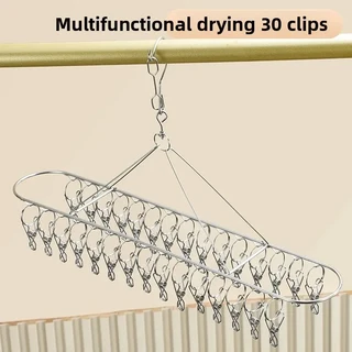 새로운 멀티 클립 스테인레스 스틸 양말 건조대 발코니 옷 홀더 쿨 걸이 선반 홈 용품, 03 Oval sock rack 30 clips