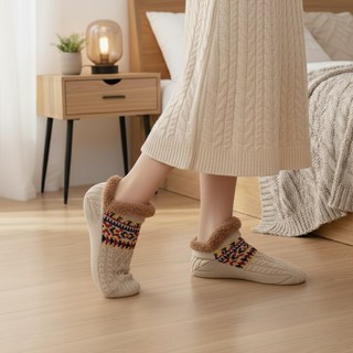 LareinaT 커플 덧신 양털 양말 미끄럼 방지 방한 양말