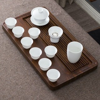 實木茶盤 泡茶盤 原木茶盤 茶具茶盤 家用花梨木質茶臺 排水茶海茶具套裝, 酸枝流水50*28+八杯茶具, 1個