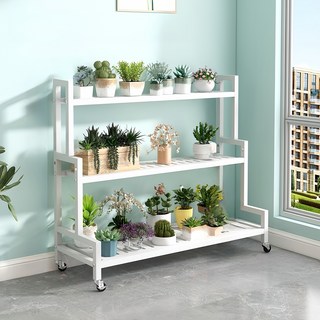 DP동봉국제무역 화분진열대 이동식 정리 선반 스텝형 대형 다용도 실내 베란다, 3단, 화이트 100cm