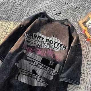 美式復古潮流短袖T恤 高街新款水洗做舊中性風上衣