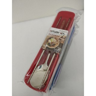 美樂美事 304不鏽鋼餐具組 三件式 環保餐具 隨身餐具組, 紅色, 1個