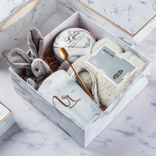 SULDUO 大理石紋禮盒套組 馬克杯 毛巾 玩偶 糖果盒 婚禮生日伴手禮, 大理石灰, 1個, 大理石灰